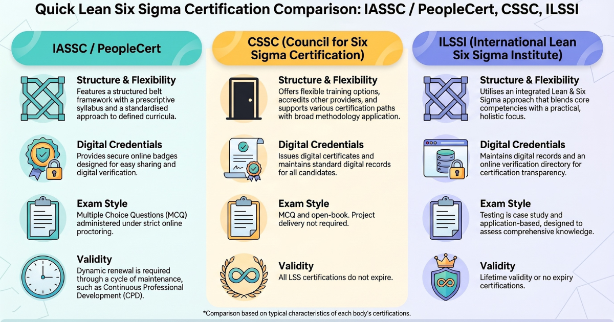 Quick comparison of IASSC CSSC and ILSSI certification bodies in Malaysia